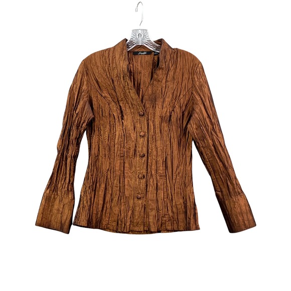 Essentials by Milano Tops - Essentials by Milano Plisse Blouse Women Medium Crinkled Classic Chic Whimsigoth